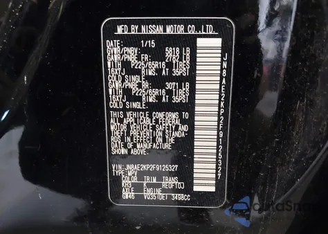 2015 Nissan Quest Platinum/S/Sl/Sv from USA, damaged, VIN JN8AE2KP2F9125327